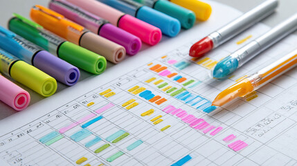 School Timetable Chart with Colorful Markers and Stickers on Transparent Background

