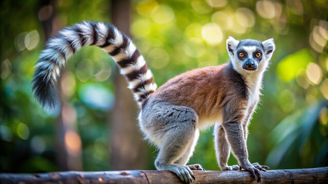 Lemur photo, ring-tailed lemur image, lemur close-up picture, exotic lemur photo, cute lemur image, lemur with tail picture, Madagascar lemur photo, wild lemur image, lemur in nature picture, small pr - Powered by Adobe