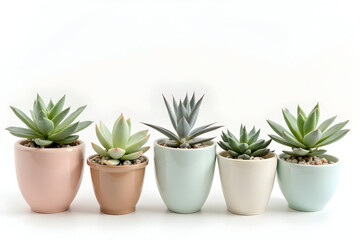 Obraz premium Arrangement of Potted Succulents on White Background