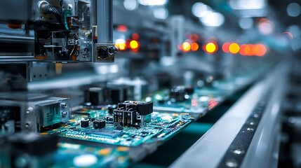 Exploring High-tech Circuit Assembly on a Production Line with Vibrant Led Lights
