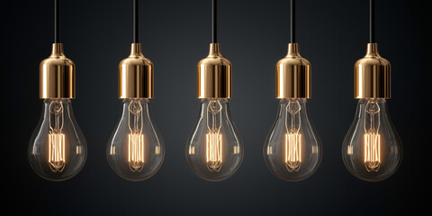 Row of Vintage Edison Light Bulbs Against Dark Background
