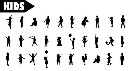 Naklejka premium Playful Child Silhouettes. silhouette of happy children playing.