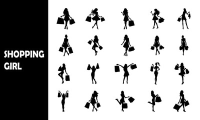 Shopping girl silhouettes. fashionable girls. Women Shopping Silhouettes.