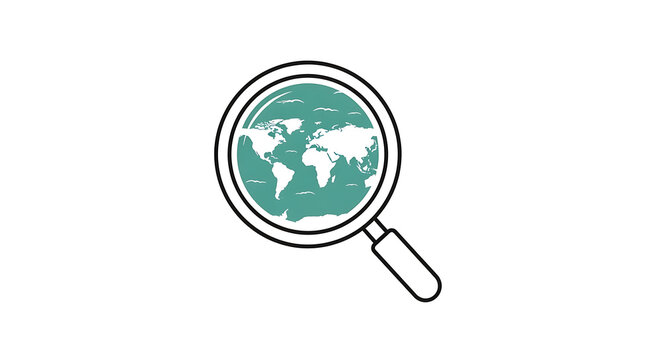 Examining the world with a magnifying glass, revealing continents and oceans, global perspective,