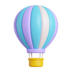 Obraz premium Cute stylized hot air balloon, pastel colors, 3D render on transparent background