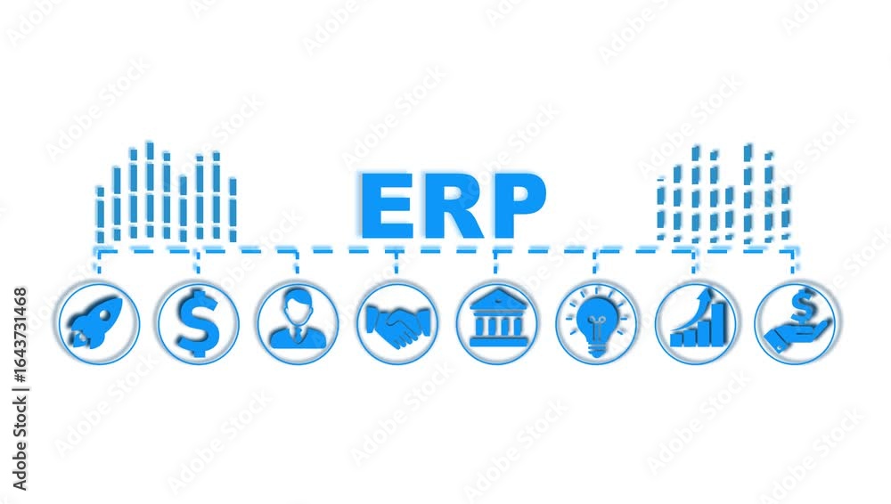 Poster erp - enterprise resource planning structure/ module/ workflow icon construction concept on chalkboa