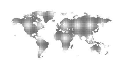 Dotted halftone World Map. All Continents in grey color.