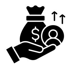 Outline Filled Hand Holding Sack of Money and Coin Person Icon