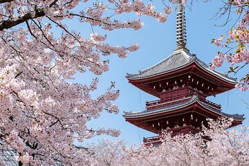Serene Beauty Cherry Blossoms and Pagoda in Japan s Timeless Landscape Spring Season Asian Culture Blossom Viewing