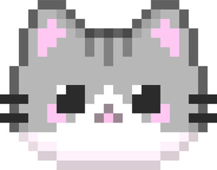 Gray and White Cat Pixel Art