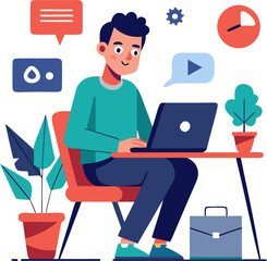 a man working on the laptop icon