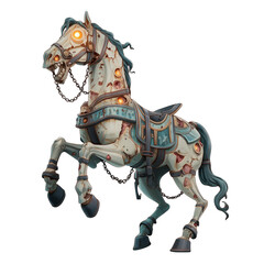 Haunted Mechanical Carousel Horse with Glowing Eyes, Halloween Decoration 