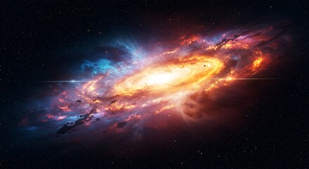 Vivid Galaxy Explosion in Deep Space Featuring Bright Center and Colorful Nebula