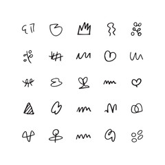 Collection of hand drawn doodle elements on a white background page icon set