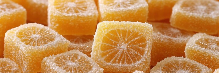 Delicious Treat, Candied Fruit Squares with Sugary Coating and Citrus Theme