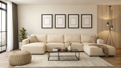 Modern living room with sectional sofa and stylish decor