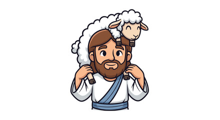 Fototapeta premium Jesus Carrying Lost Sheep on Shoulders Represents Love Faith and Hope Isolated on Transparent Background