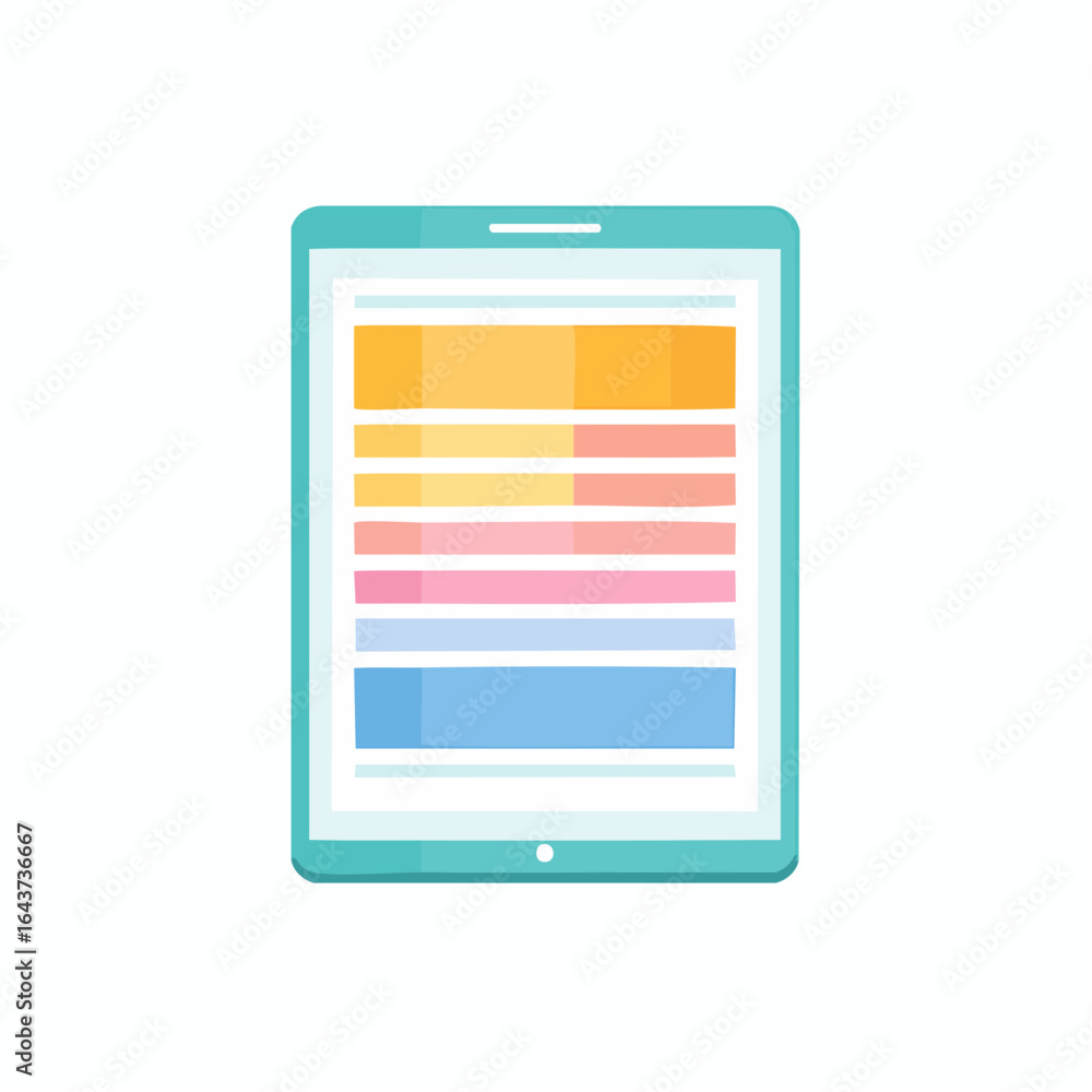 Poster modern digital tablet device with colorful on-screen data information