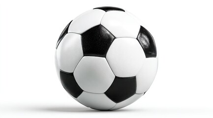 Naklejka premium Classic black and white soccer ball, sharply rendered against a pure white background, showing subtle texturing and shadow