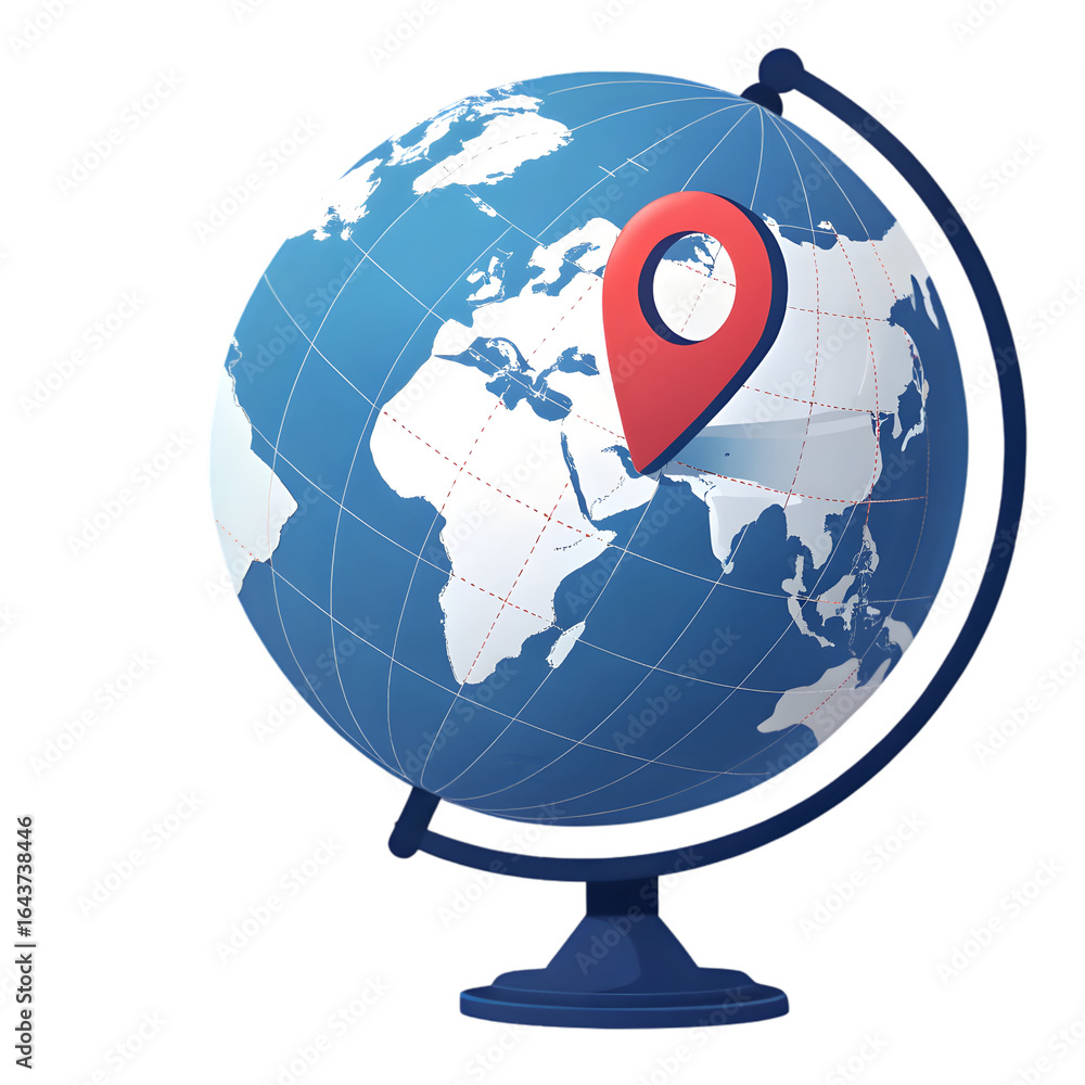 Aufkleber globe with location pin icon in gradient red and blue isolated on a transparent background world png