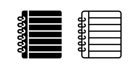 Notebook icon set. Simple Line Art Spiral Notebook with Horizontal Lines Icon Set