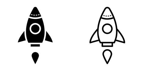 Rocket icon set. Minimalist Line and Filled Rocket Ship Launch Symbol Space Icon