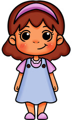 Cute cartoon of a girl standing straight on a transparent background