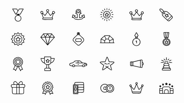 A sophisticated set of minimalist line art icons representing exclusive perks and rewards for premium members. Perfect for loyalty programs, subscription services, and VIP customer experiences