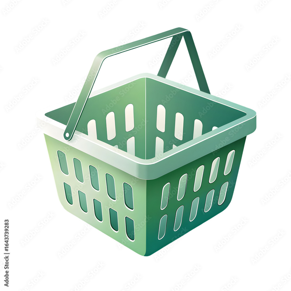 Poster green shopping basket with white rim and handle isolated on a transparent background image png file