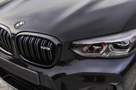 Midday 17.05.2025 Novosibirsk. Black BMW X4 M competition close up photo front view
