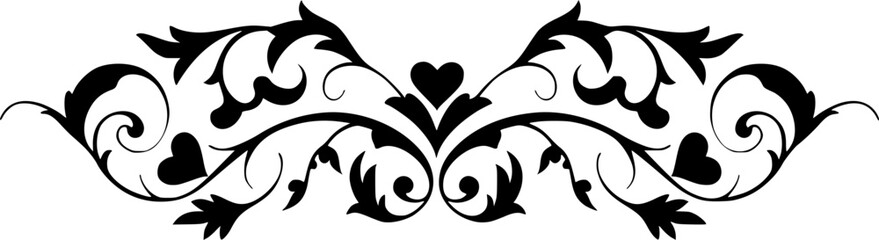 Obraz premium Filigree curly Calligraphic Heart, Fancy Line Flourishes Swirls hearts, curve romantic love separator, Valentines Day divider flourish Swirl, Calligraphy Flourish lettering header hearts scroll