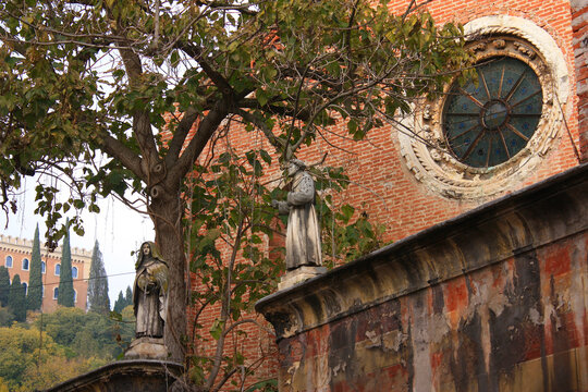 Church Santa Chiara in Verona, Italy, Statues of Saint Clare and Saint Francis
