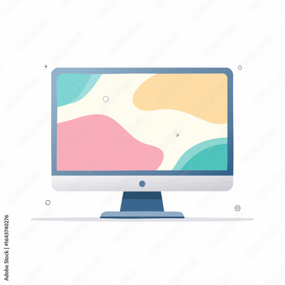 Poster abstract computer monitor with colorful blots in trendy flat design