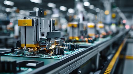 Automated Assembly Process with Precision Robotics in High-tech Manufacturing Facility