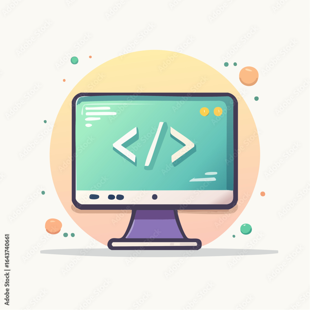 Fototapete coding icon: modern computer monitor with open and close tag symbols