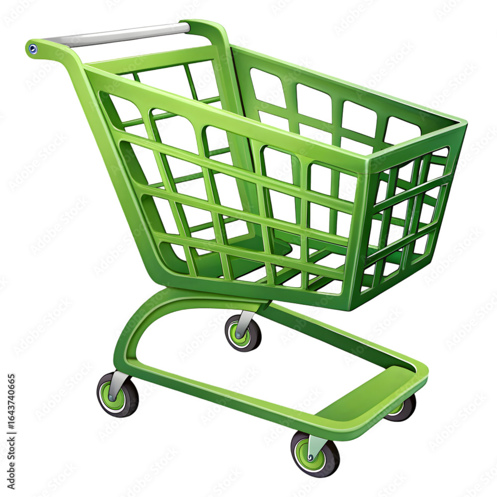 Poster green shopping cart with silver handle and wheels isolated on a transparent background image png fil
