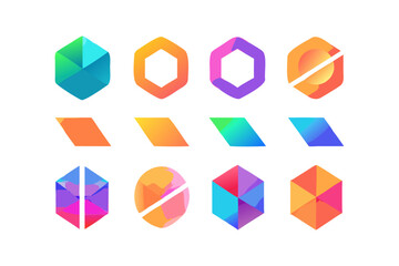 Abstract hexagon shapes geometric design elements colorful vector illustration graphic logo icon set of shapes 100