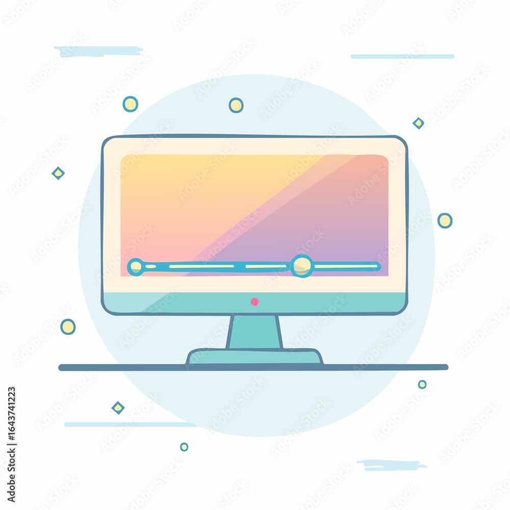 Poster minimalist digital display with playback bar in pastel color scheme