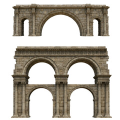 Obraz premium Ancient Stone Arch Structures Isolated on White Background