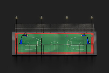 Basketball court illuminated at night