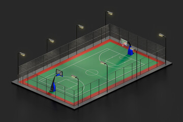 Basketball court illuminated at night