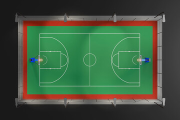 Top view. Basketball court illuminated at night