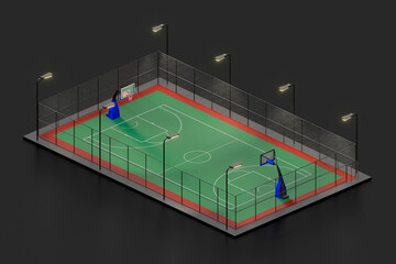 Basketball court illuminated at night
