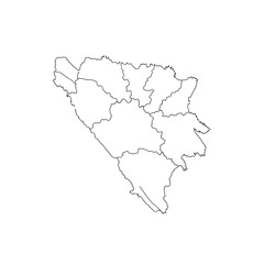 Fototapeta premium Art of outline map of bosnia and herzegovina showing its administrative divisions, isolated on transparent background