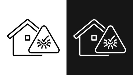 Vector icon of a house with a safety warning sign, symbolizing home inspection or hazard control.