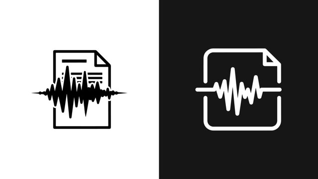 Vector illustration of an audio document file icon with a sound wave symbol, presented in black and white.