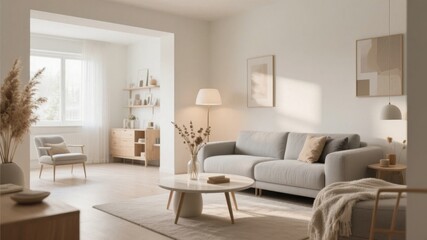 Modern Living Room with Neutral Tones and Minimalist Decor