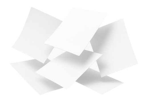 Floating blank white paper sheets.
