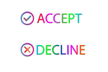 Colorful Gradient Accept and Decline Icons with Check Mark and Cross Symbol on Transparent Background
