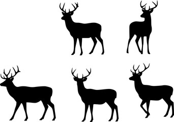 Deer silhouettes set vector illustration, black deer silhouette icon bundle